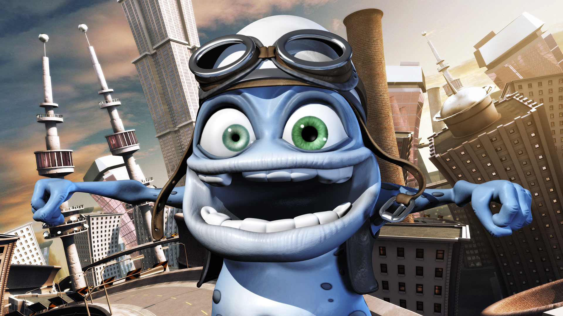 Crazy Frog racing through the city in Axel F